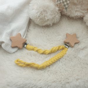 Attache Doudou et Tétine – Jaune & Attaches Étoiles